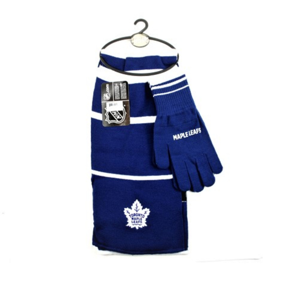TORONTO MAPLE LEAFS KNIT SCARF & GLOVES GIFT SET NHL NEW 70" BY 10"